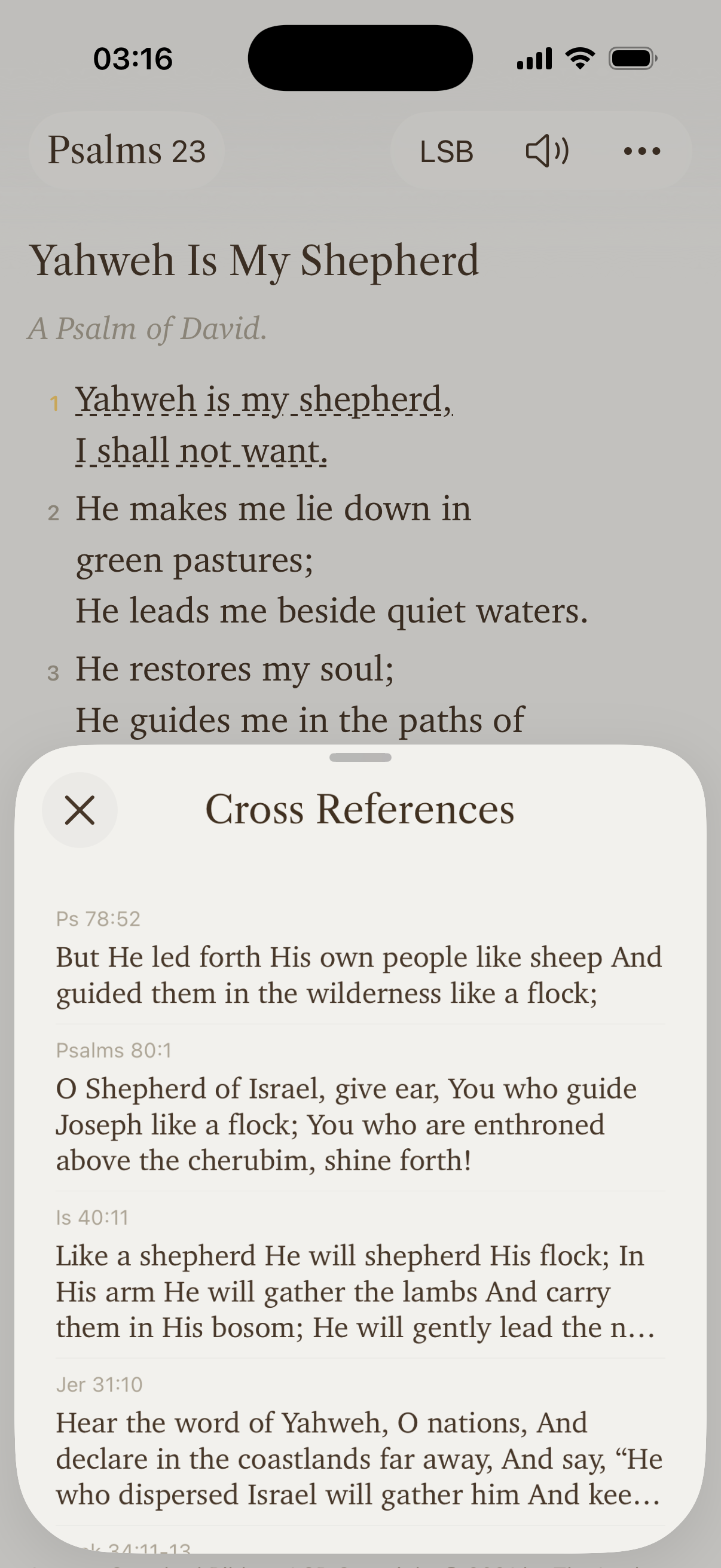 Conform cross references panel over Psalms 23