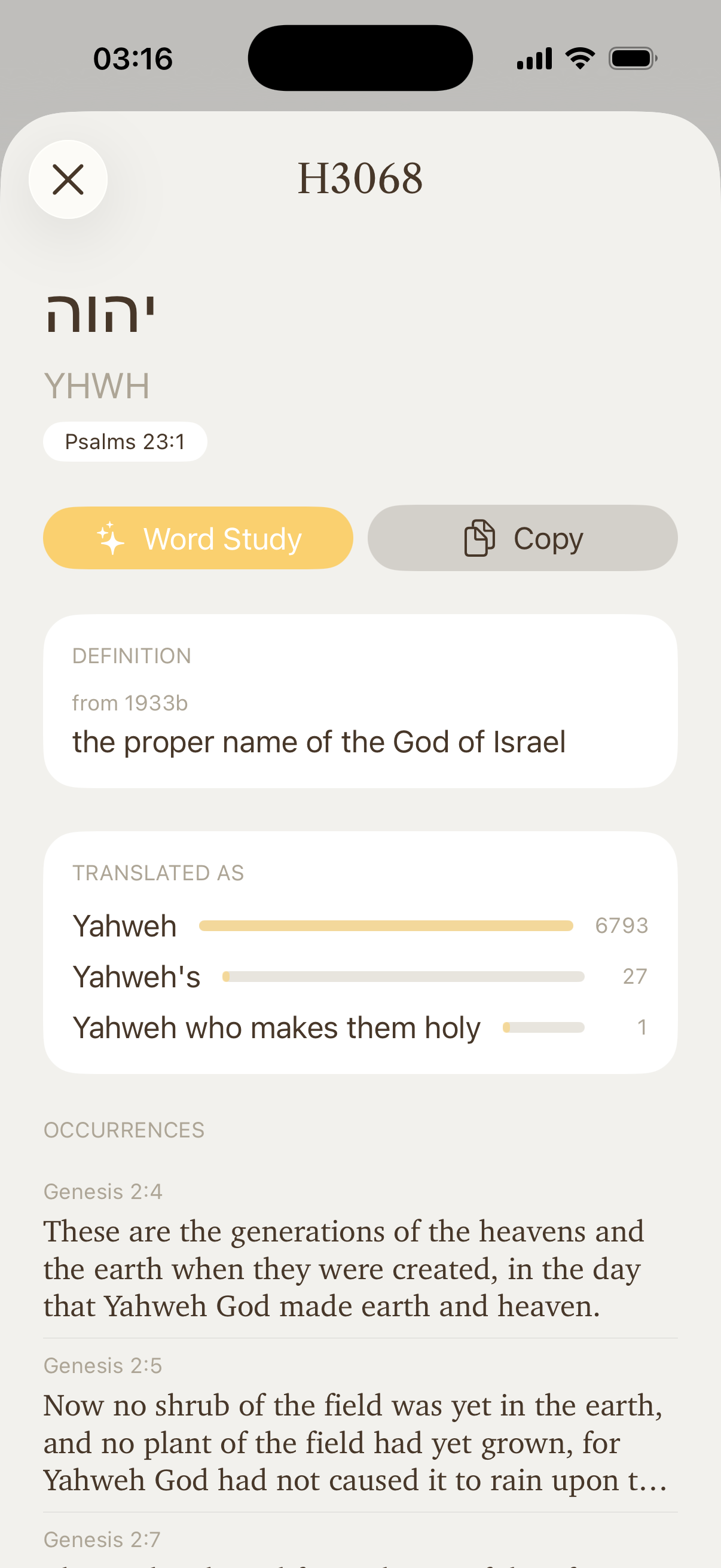 Conform original word study showing H3068 Yahweh