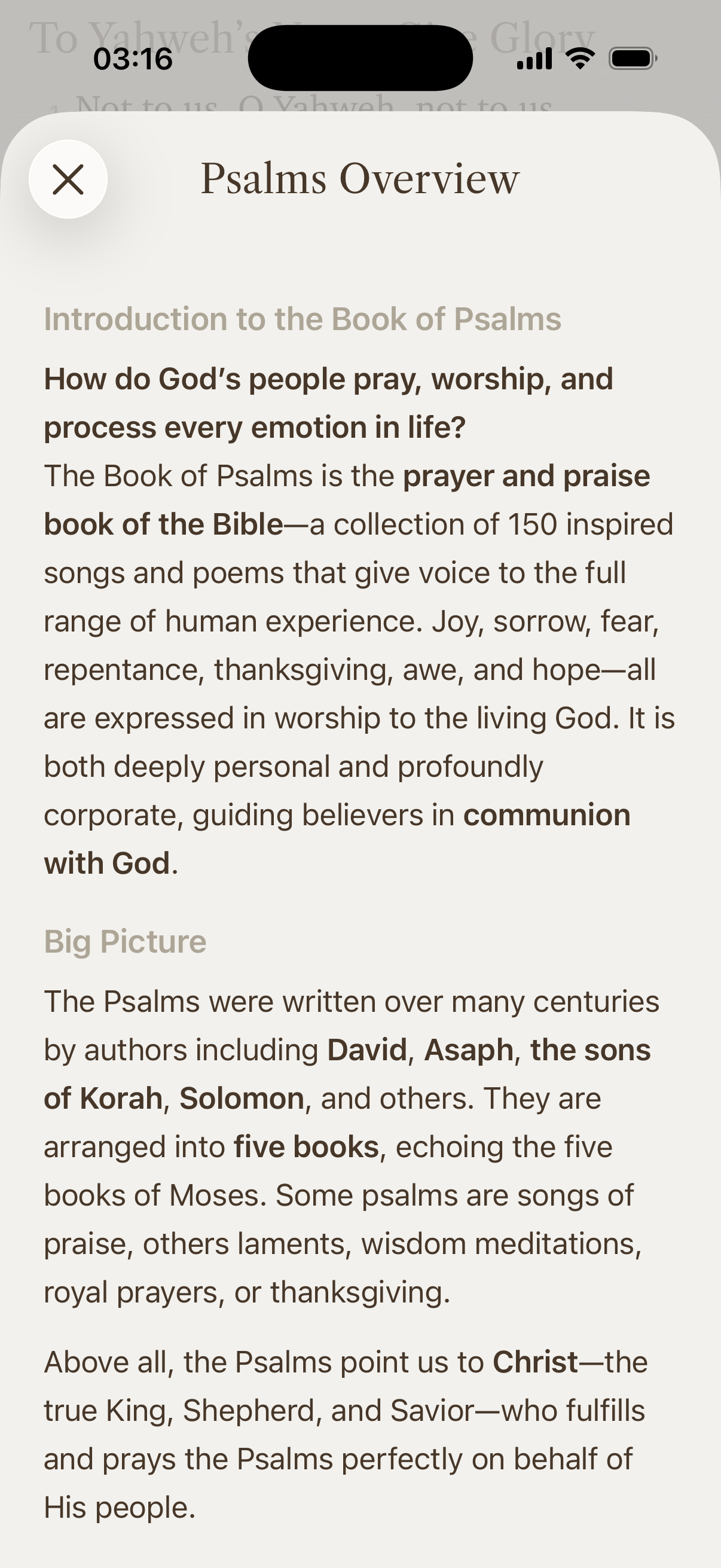 Conform Psalms Overview with Introduction and Big Picture sections