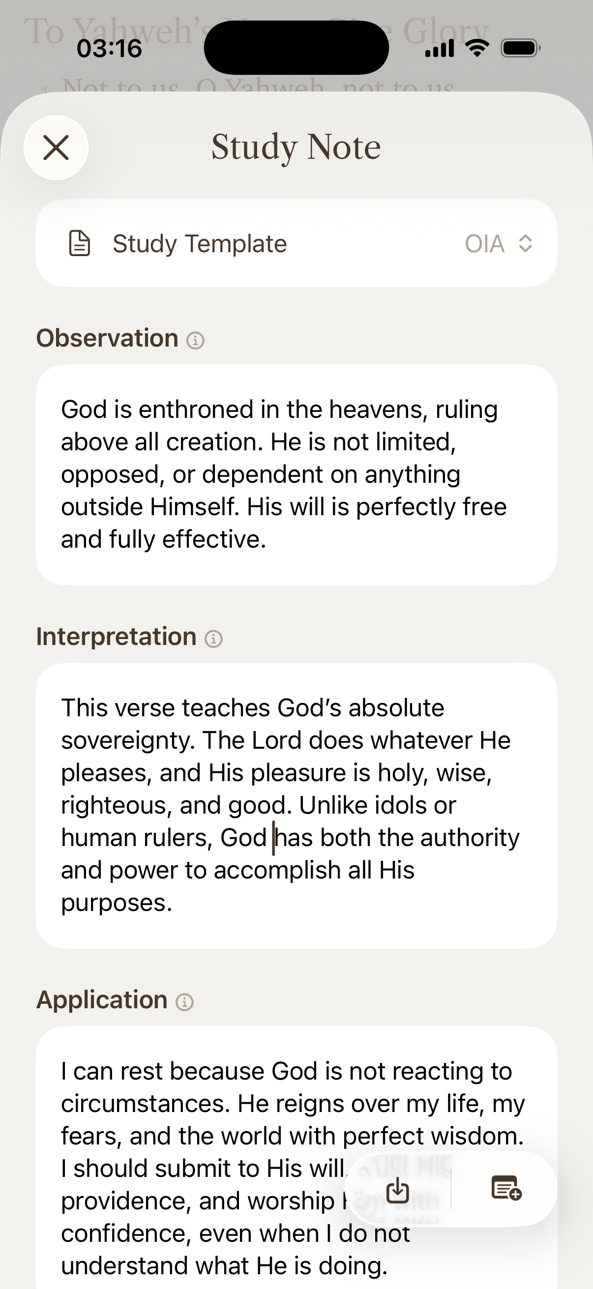 Conform Study Note with Observation, Interpretation, and Application sections